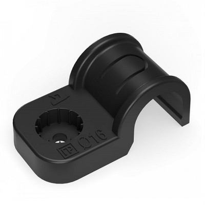 Крепеж-скоба пластиковая односторонняя для прямого монтажа атмосферостойкая черная в п/э d16 мм (50шт/750шт уп/кор) (PR13.0372)