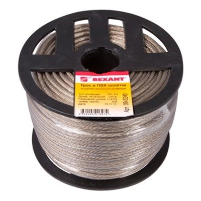 Трос стальной в ПВХ изоляции d=4.0 мм, катушка 100 метров (18-1134-2)