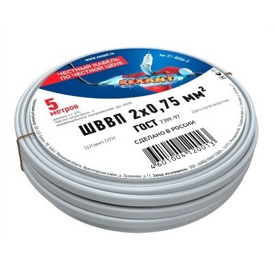 Провод ШВВП 2х0,75 мм², длина 5 метров, ГОСТ 7399-97 (01-8086-5)