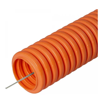 Труба гофрированная ПНД лёгкая 350 Н не распространяющая горение оранжевая с/з д63 (15м/360м уп/пал)