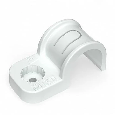 Крепеж-скоба пластиковая односторонняя для прямого монтажа атмосферостойкая белая в п/э d20 мм (50шт/600шт уп/кор) (PR13.0377)